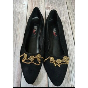 Y2K Wild Pair Black Suede Leather Upper Slip On Shoes Flats Women 8